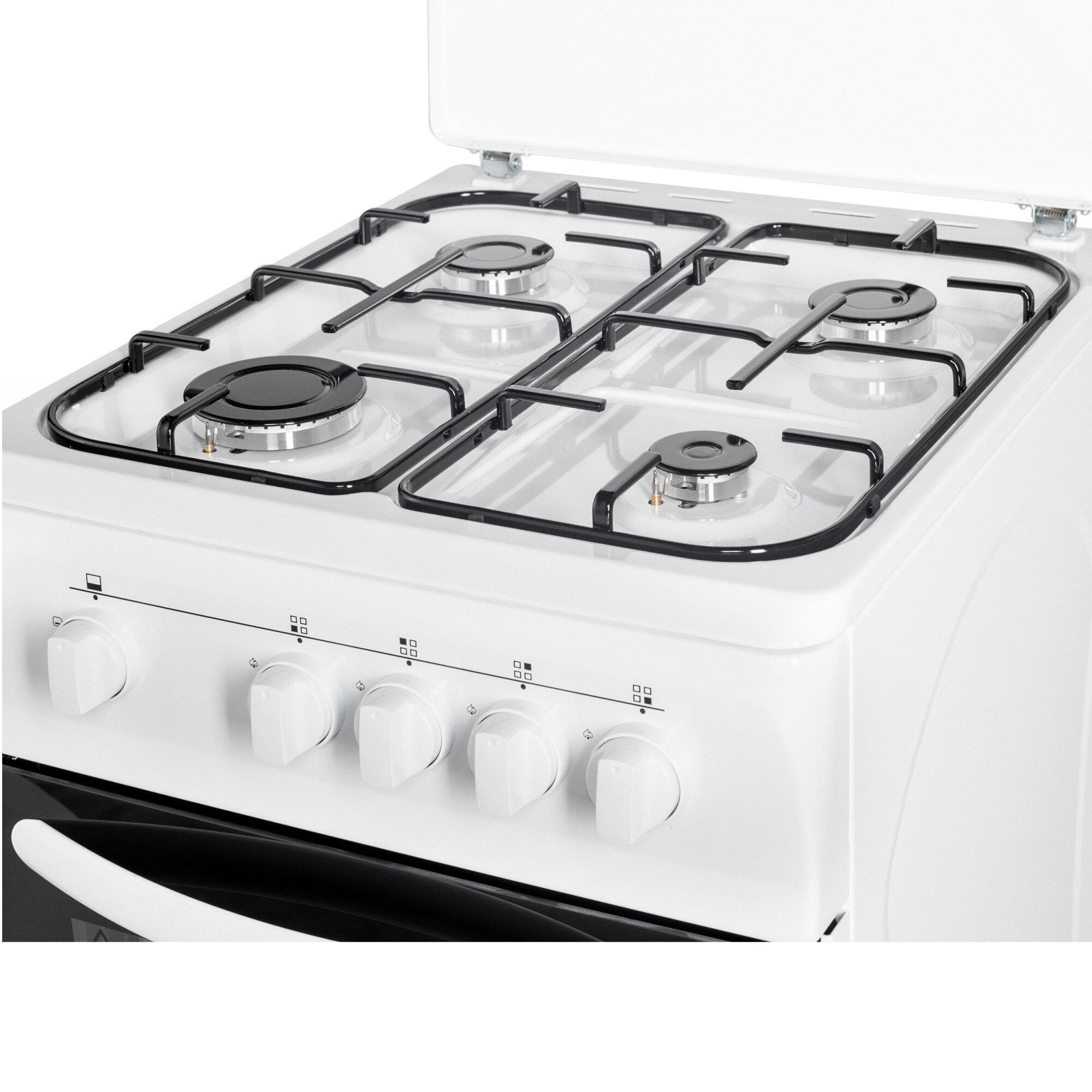 Aragaz Nobeltek NLT 5601A/G1, Gaz, 4 arzatoare, Siguranta plita si cuptor, Echipat cu diuze GPL, Diuze GN de schimb, 50 cm, Alb