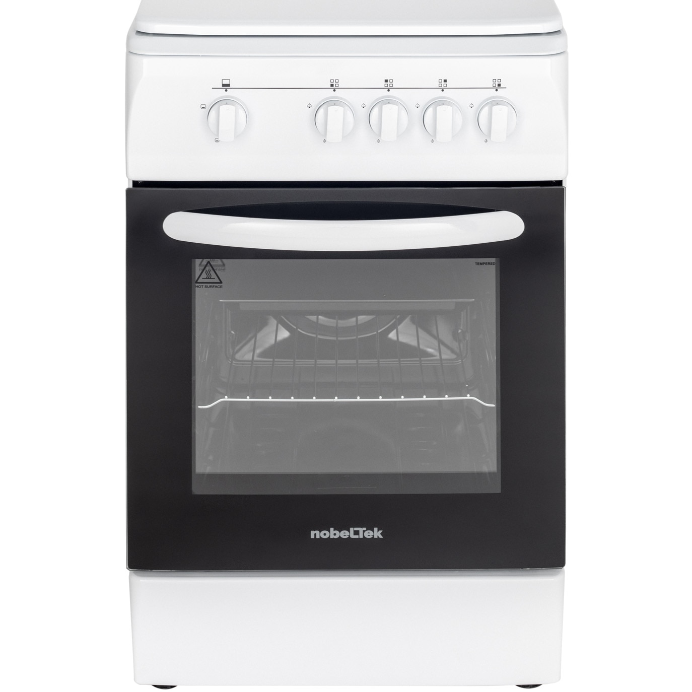 Aragaz Nobeltek NLT 5601A/G1, Gaz, 4 arzatoare, Siguranta plita si cuptor, Echipat cu diuze GPL, Diuze GN de schimb, 50 cm, Alb