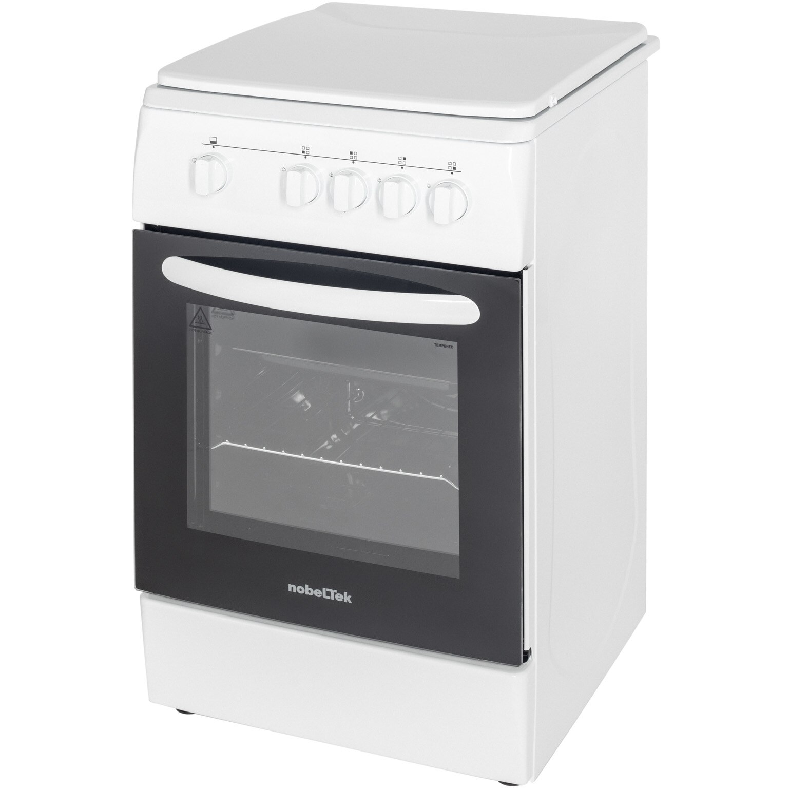 Aragaz Nobeltek NLT 5601A/G1, Gaz, 4 arzatoare, Siguranta plita si cuptor, Echipat cu diuze GPL, Diuze GN de schimb, 50 cm, Alb
