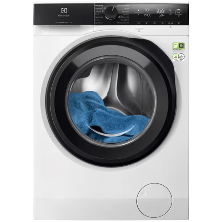 Masina de spalat rufe Electrolux Ecoline EW8F4482E, 8 kg, 1400 RPM, Clasa A, Motor Inverter, UltraCare, TimeManager, Program Abur Improspatare/EasyIron, Rapid 20 min, Alb