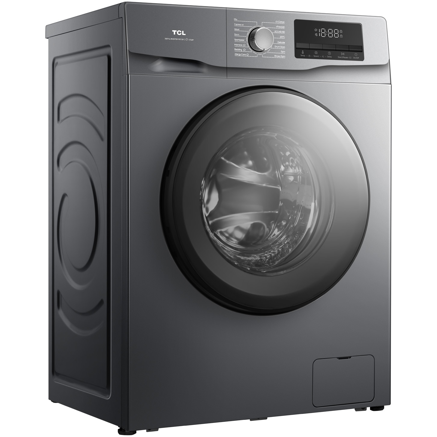 Masina de spalat rufe TCL FF1214SA0, 12 kg, 1400 RPM, Clasa A, Motor Inverter, Steam Wash, Drum Clean, Honeycomb Drum, Add Garment, Argintiu