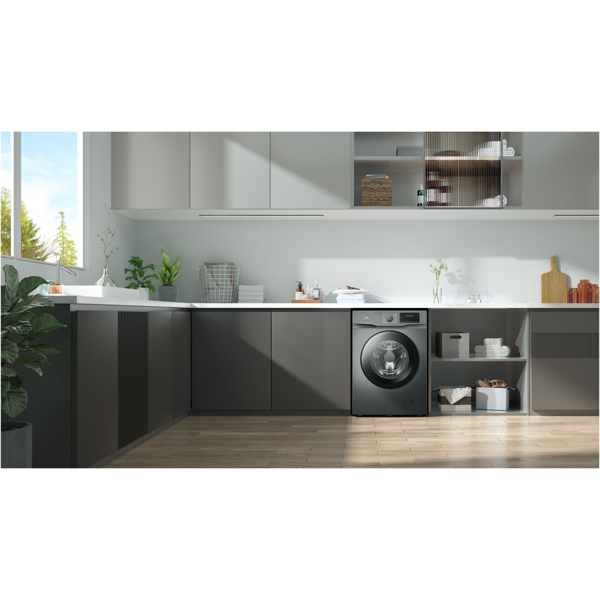 Masina de spalat rufe TCL FF1214SA0, 12 kg, 1400 RPM, Clasa A, Motor Inverter, Steam Wash, Drum Clean, Honeycomb Drum, Add Garment, Argintiu