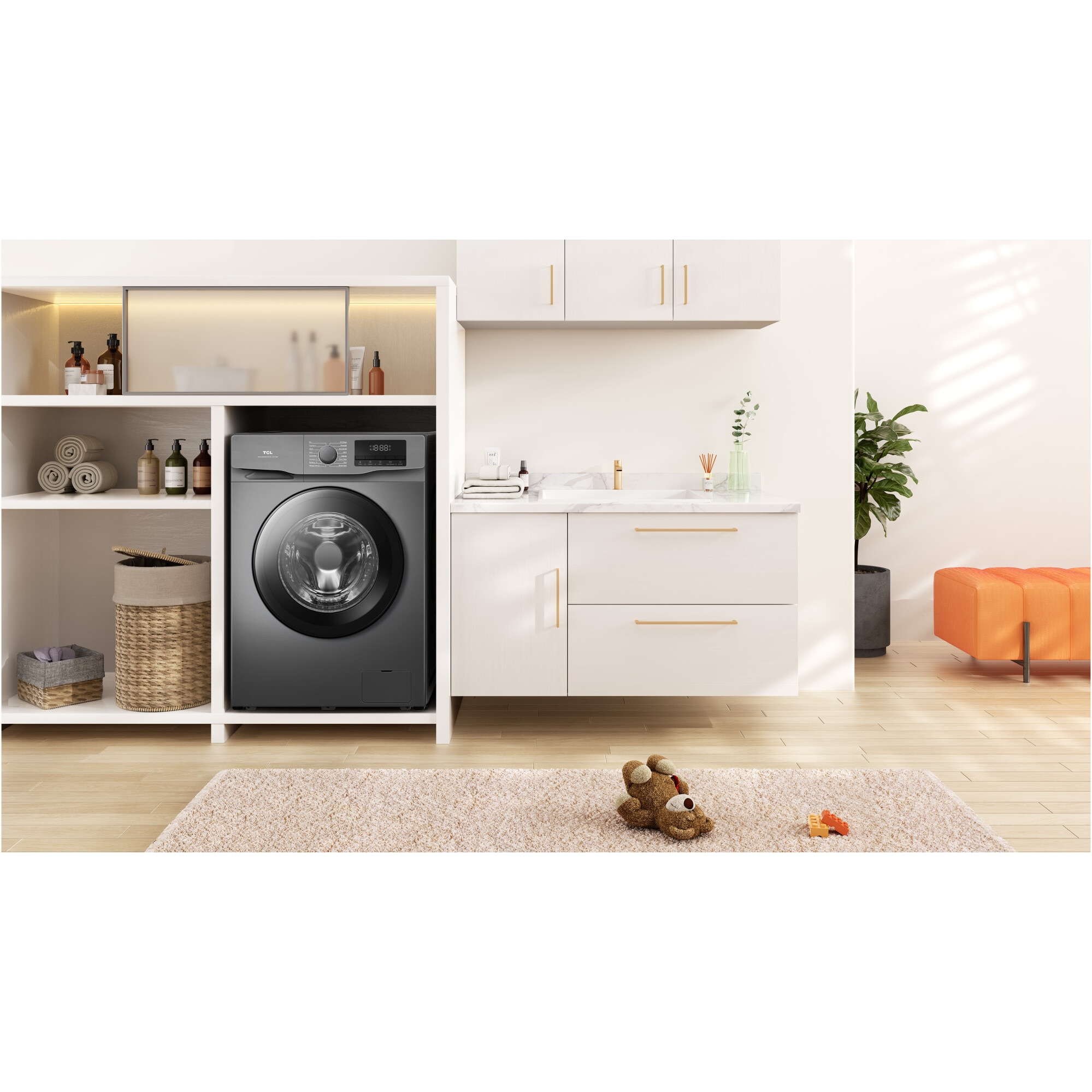 Masina de spalat rufe TCL FF1214SA0, 12 kg, 1400 RPM, Clasa A, Motor Inverter, Steam Wash, Drum Clean, Honeycomb Drum, Add Garment, Argintiu