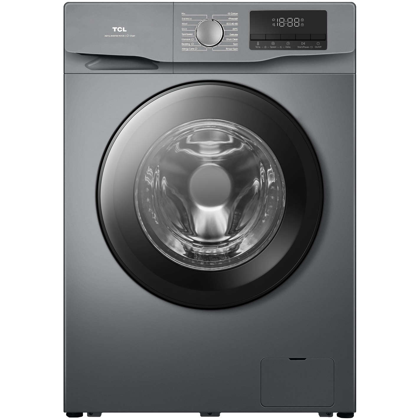 Masina de spalat rufe TCL FF1214SA0, 12 kg, 1400 RPM, Clasa A, Motor Inverter, Steam Wash, Drum Clean, Honeycomb Drum, Add Garment, Argintiu