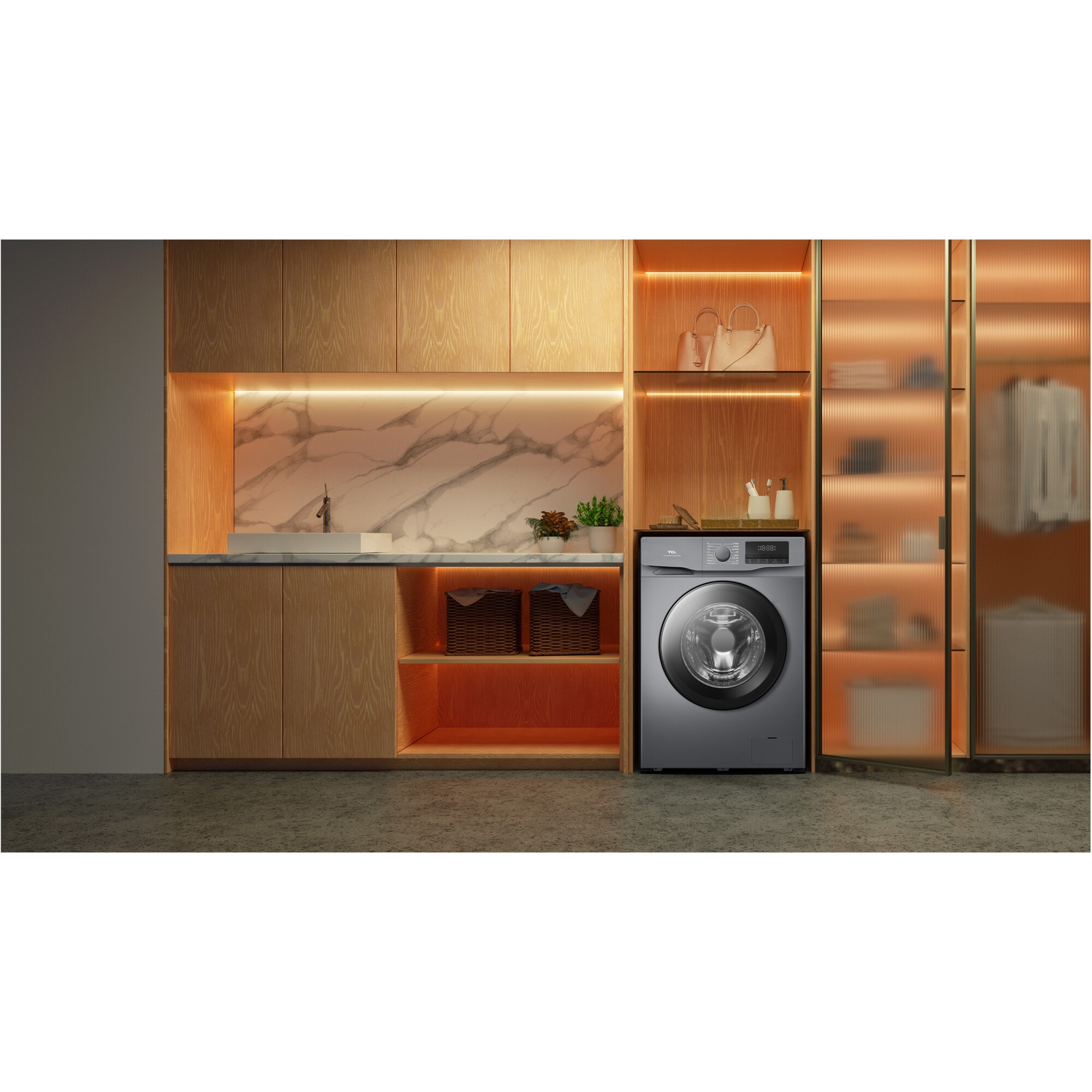 Masina de spalat rufe TCL FF1214SA0, 12 kg, 1400 RPM, Clasa A, Motor Inverter, Steam Wash, Drum Clean, Honeycomb Drum, Add Garment, Argintiu
