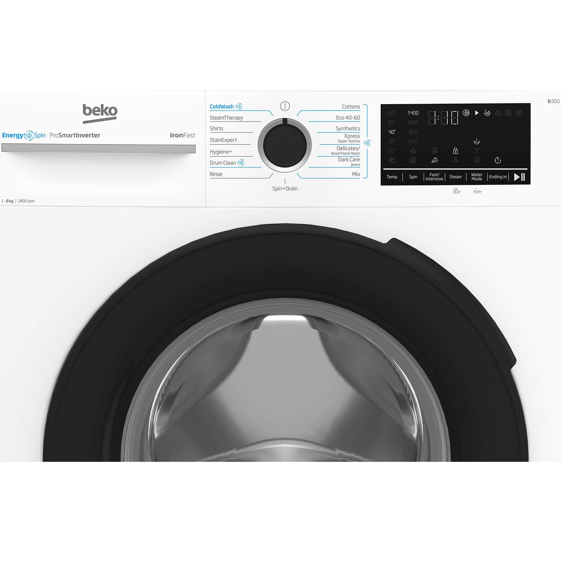 Masina de spalat rufe Beko BM3WFSU48415WB, 8 kg, 1400 rpm, Clasa A, Motor ProSmart Inverter, EnergySpin, ColdWash, SteamCure, Alb