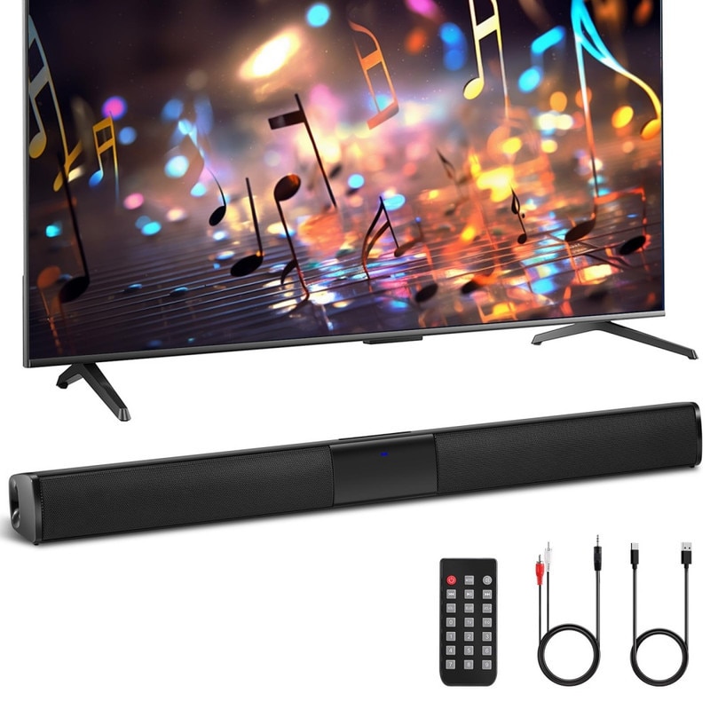 Bara de sunet Bluetooth pentru Smart TV, sistem audio de 55 cm, 20 W cu 4 difuzoare, 6 moduri EQ, sistem audio TV reincarcabil, suporta AUX/SD/FM/RCA/TWS, include telecomanda