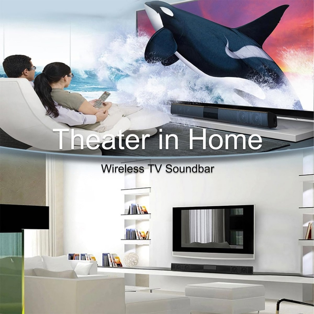 Bara de sunet Bluetooth pentru Smart TV, sistem audio de 55 cm, 20 W cu 4 difuzoare, 6 moduri EQ, sistem audio TV reincarcabil, suporta AUX/SD/FM/RCA/TWS, include telecomanda