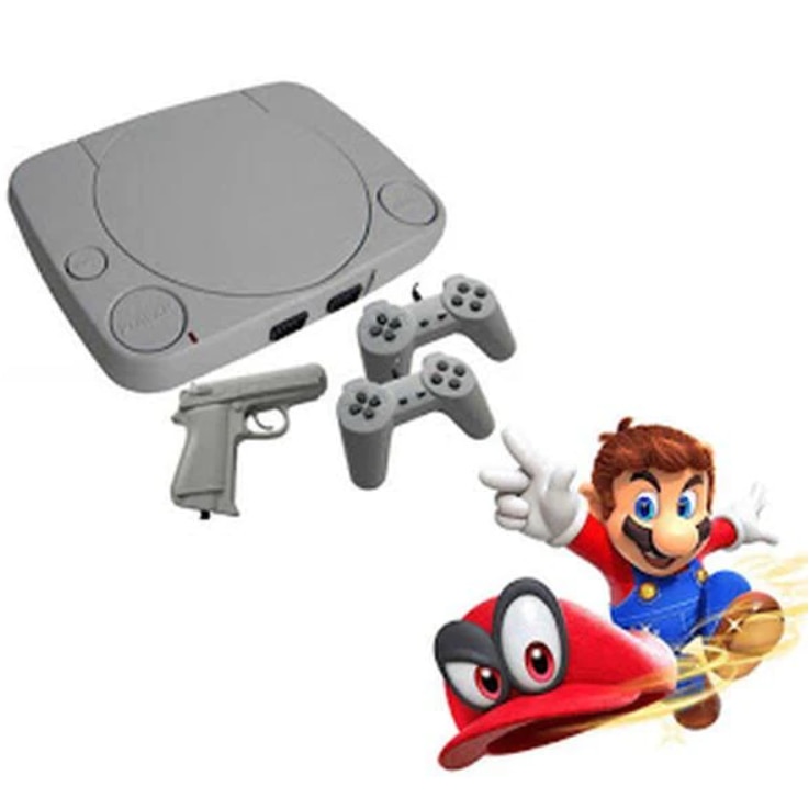 Consola de jocuri video OneTech Retro, Super Mario Bros Game, Model Nou, 2x Joystick, Pistol, Alb