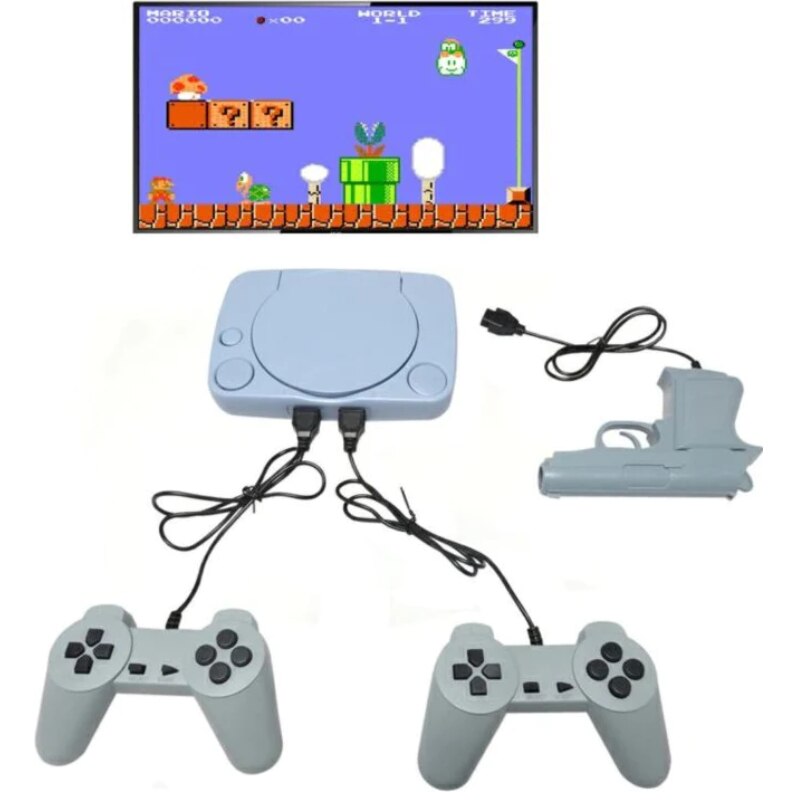 Consola de jocuri video OneTech Retro, Super Mario Bros Game, Model Nou, 2x Joystick, Pistol, Alb
