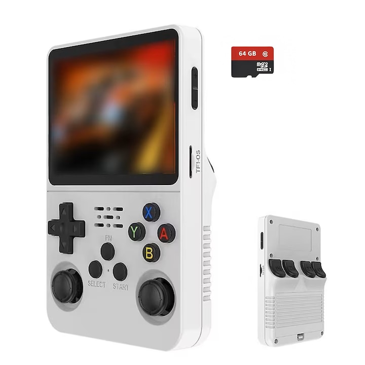 Consola portabila retro, Bedee, Ecran MIPI de 3,5 inci, 21.000 de jocuri clasice selectate, joystick de inalta precizie, Card de memorie 64G geanta de depozitare cu fermoar, Elegant si frumos, alb