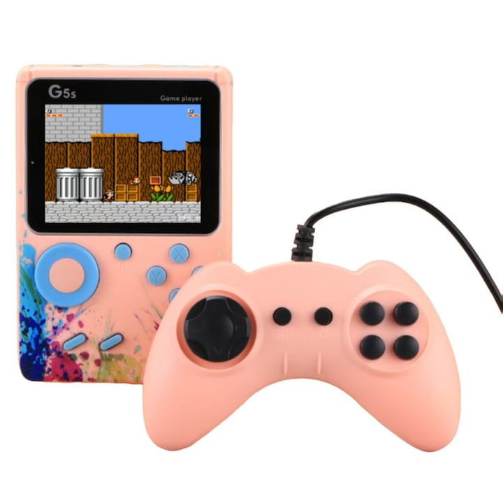 Consola Portabila, ecran LCD, mai mult de 500 de jocuri, joc dublu, conexiune TV de sprijin, roz