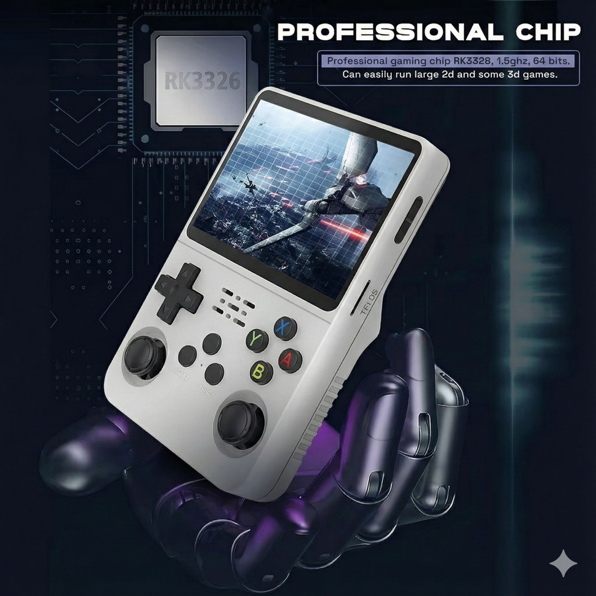 Consola retro portabila R36S 64GB cu jocuri, quad core Cortex-A53 1.5GHz, 1GB DDR3, IPS LCD 3.5" 640x480, 3200 mAh, alb
