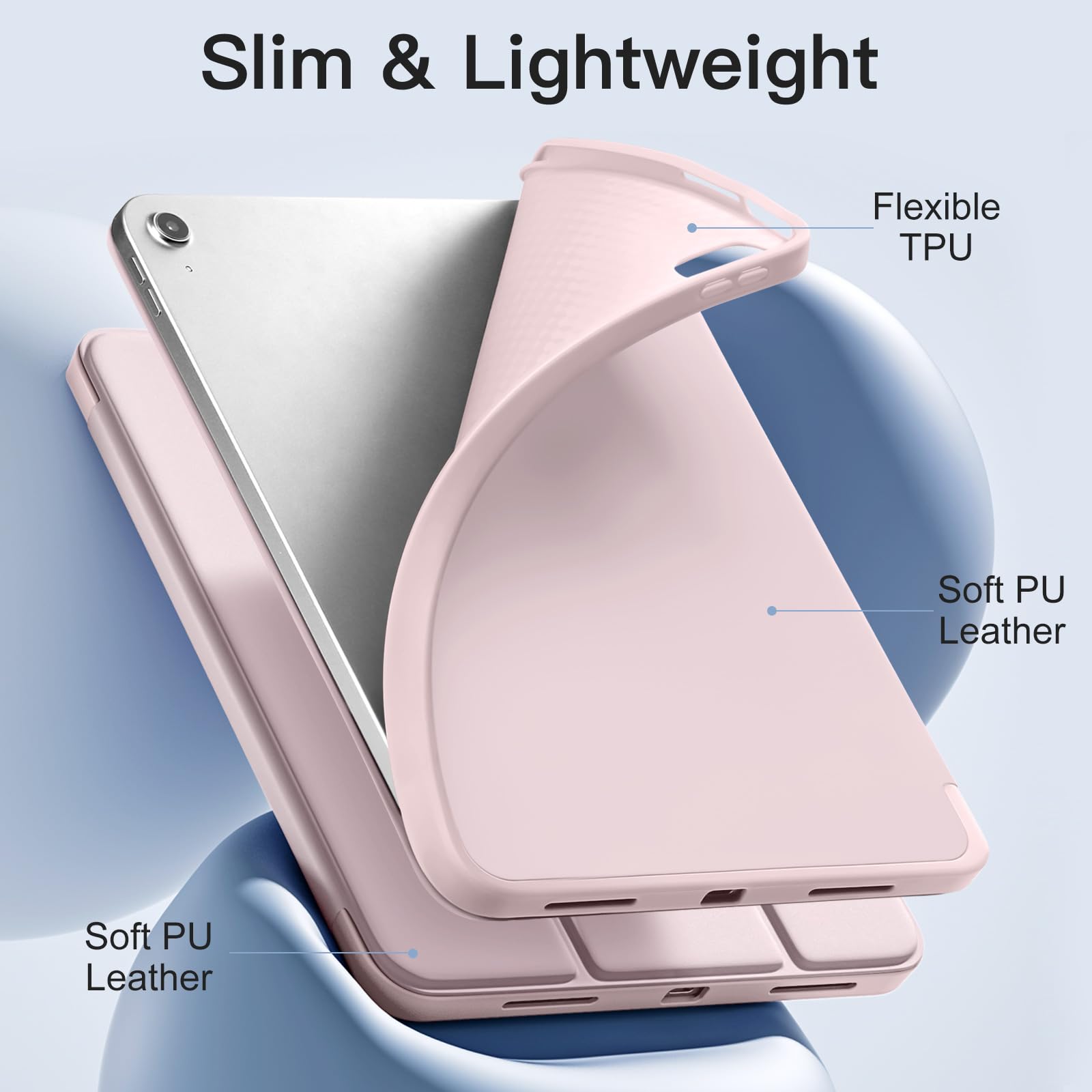 Husa tableta pentru iPad 11th gen 11-inch 2025 si iPad 10th gen 10.9-inch 2022, compartiment pentru Apple Pencil, design tri-fold, PU, TPU, ZYciyci®, roz