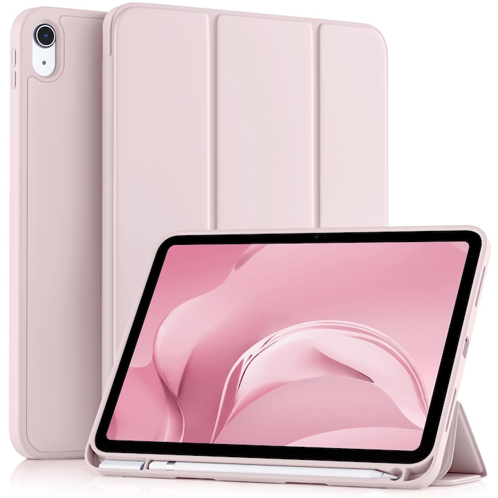 Husa tableta pentru iPad 11th gen 11-inch 2025 si iPad 10th gen 10.9-inch 2022, compartiment pentru Apple Pencil, design tri-fold, PU, TPU, ZYciyci®, roz