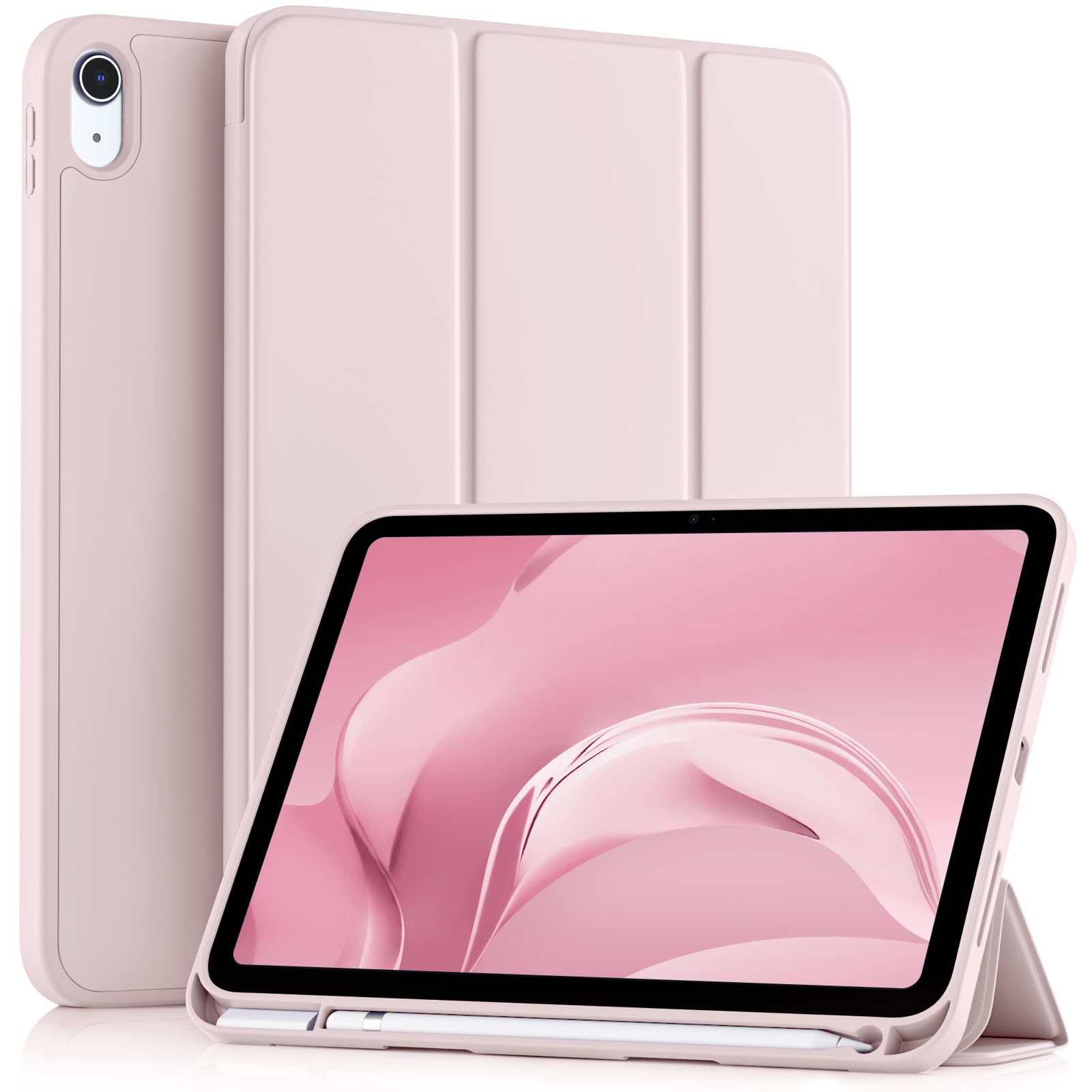 Husa tableta pentru iPad 11th gen 11-inch 2025 si iPad 10th gen 10.9-inch 2022, compartiment pentru Apple Pencil, design tri-fold, PU, TPU, ZYciyci®, roz