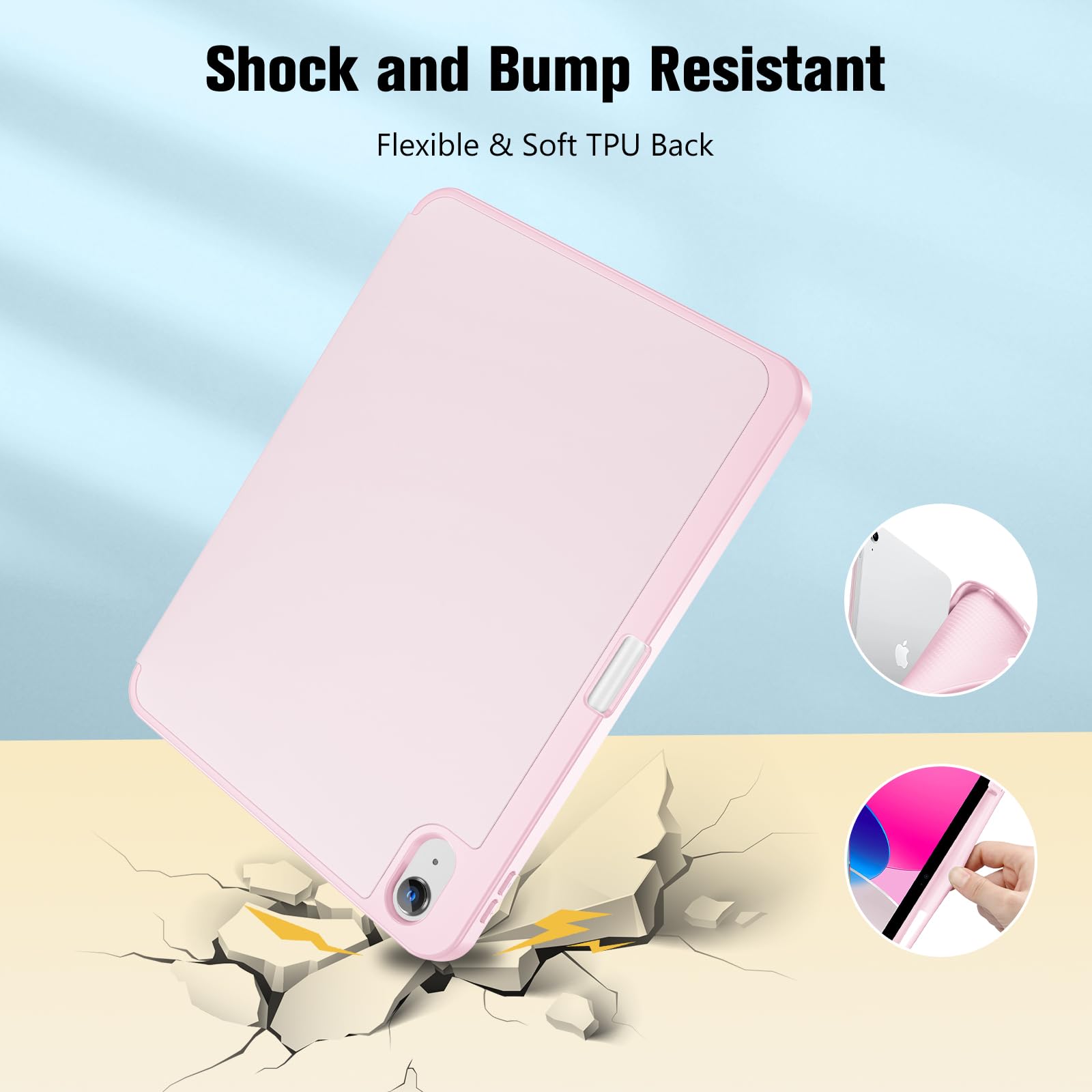 Husa tableta pentru iPad 11th gen 11-inch 2025 si iPad 10th gen 10.9-inch 2022, compartiment pentru Apple Pencil, design tri-fold, PU, TPU, ZYciyci®, roz