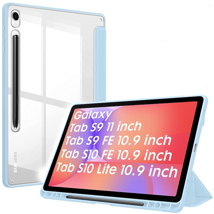 Husa Trifold Magnetica pentru Samsung Galaxy Tab S10 Lite / S10 FE 10.9" (2025), Smart Cover, Suport Stylus - Ice Blue