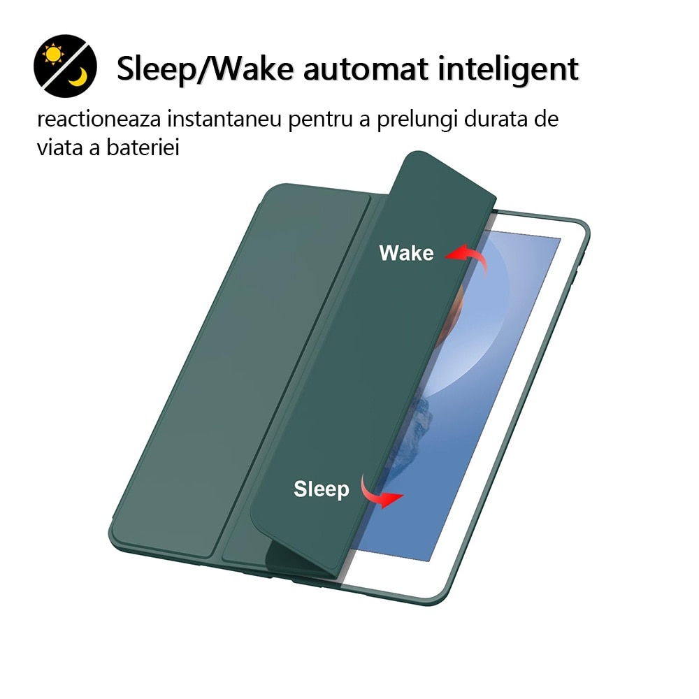Husa tableta, Compatibila Apple iPad 7/8/9 10.2", 2019 2020 2021 Husa suport pentru creion, REDKID®, Green Tea