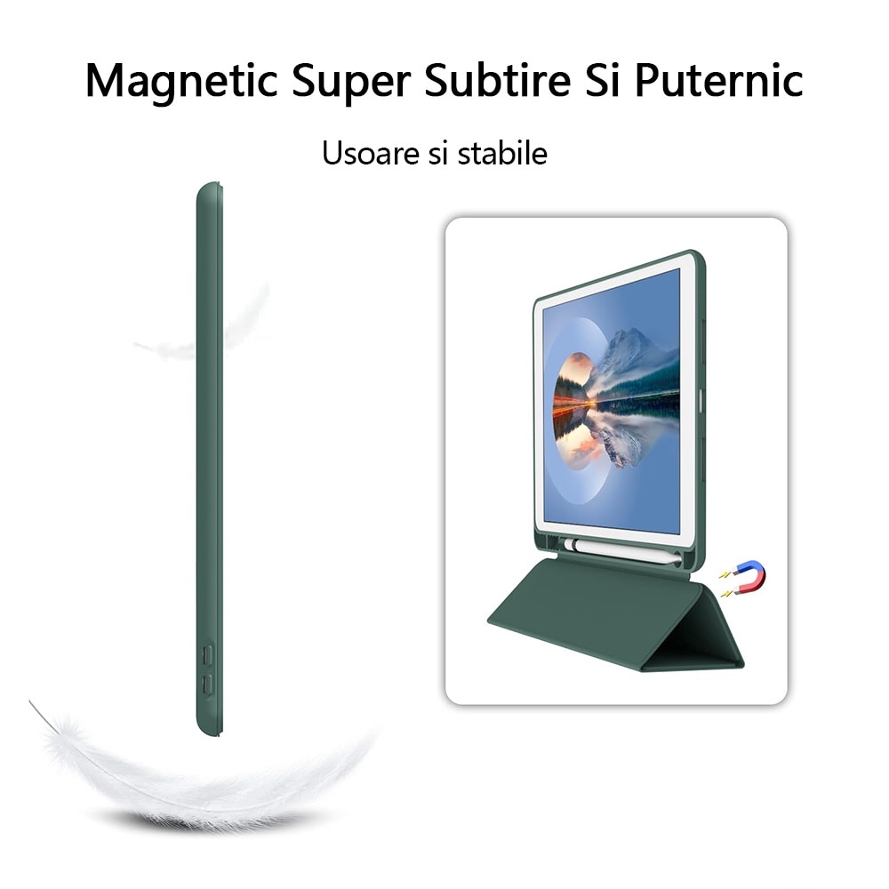 Husa tableta, Compatibila Apple iPad 7/8/9 10.2", 2019 2020 2021 Husa suport pentru creion, REDKID®, Green Tea