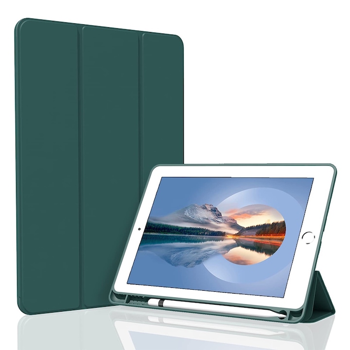 Husa tableta, Compatibila Apple iPad 7/8/9 10.2", 2019 2020 2021 Husa suport pentru creion, REDKID®, Green Tea