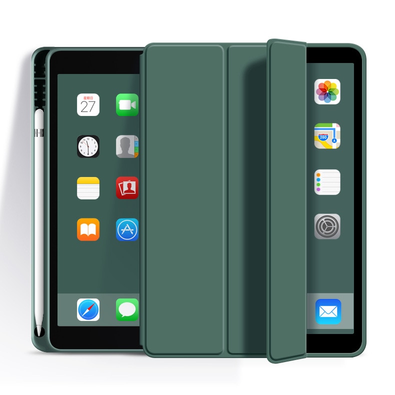 Husa tableta, Compatibila Apple iPad 7/8/9 10.2", 2019 2020 2021 Husa suport pentru creion, REDKID®, Green Tea