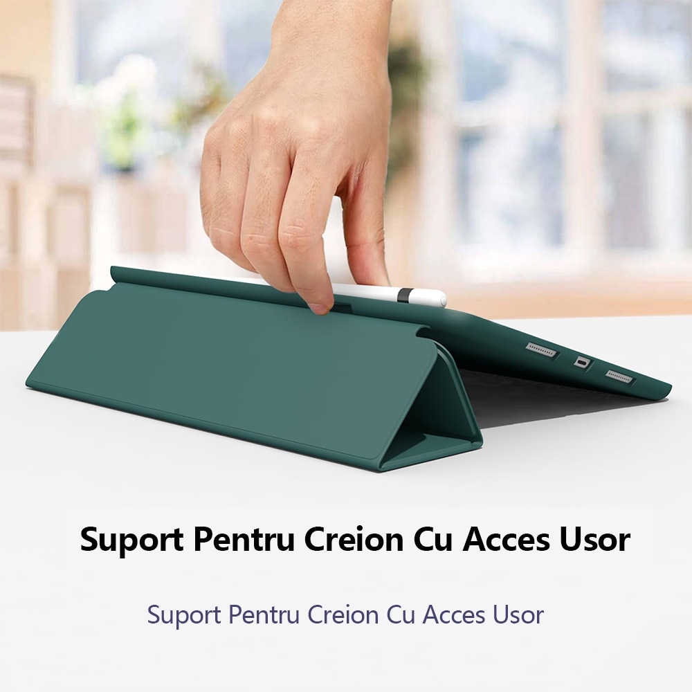 Husa tableta, Compatibila Apple iPad 7/8/9 10.2", 2019 2020 2021 Husa suport pentru creion, REDKID®, Green Tea