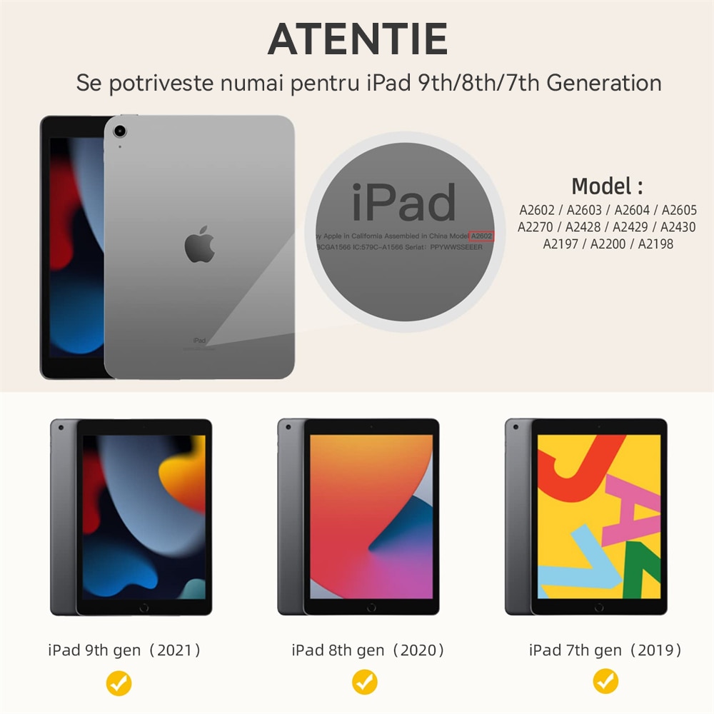 Husa tableta, Compatibila Apple iPad 7/8/9 10.2", 2019 2020 2021 Husa suport pentru creion, REDKID®, Green Tea
