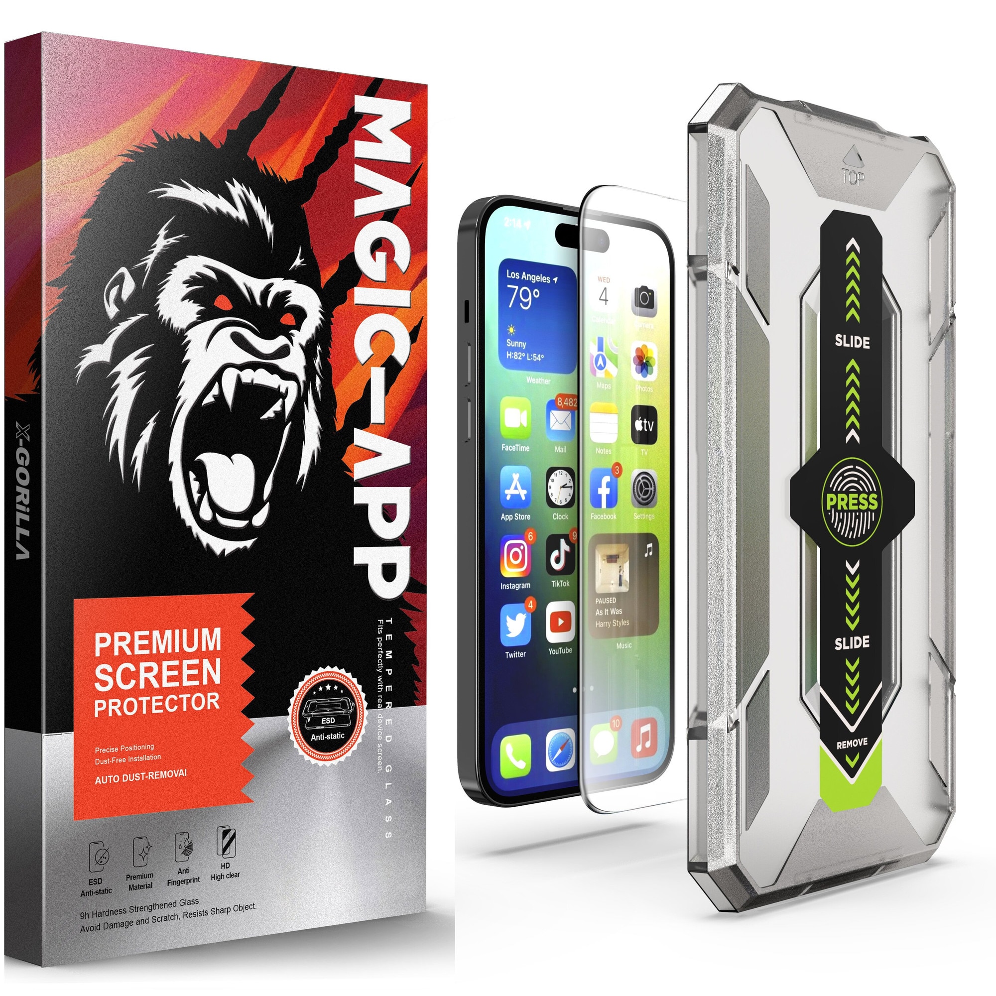 Folie de protectie din sticla premium pentru iPhone 16e/14/13/13pro, acoperire a intregului ecran, instalare usoara si rapida cu dispozitiv de potrivire automata, ZYuuan, transparent