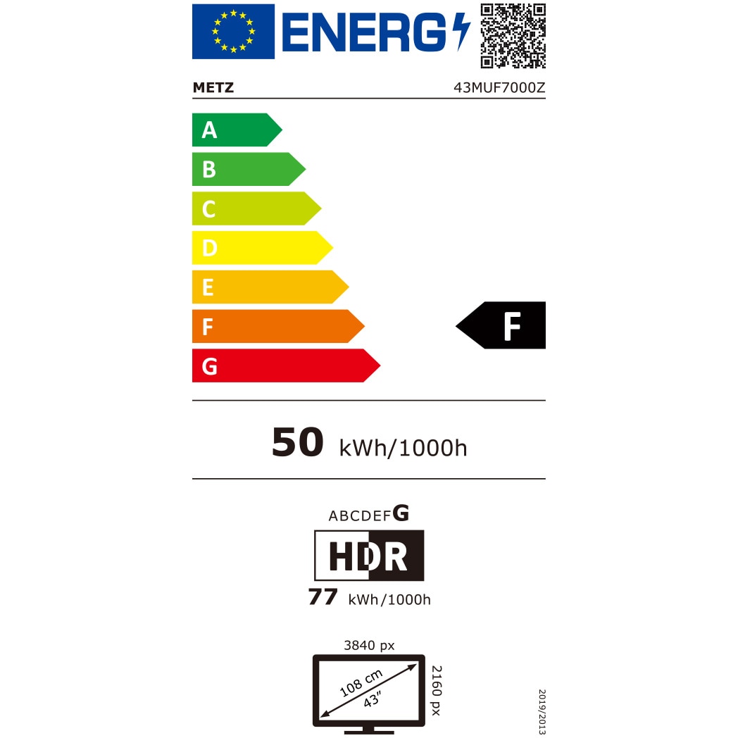 Televizor METZ LED 43MUF7000Z, 109 cm, Smart Google TV, 4K Ultra HD, Clasa F (Model 2025)