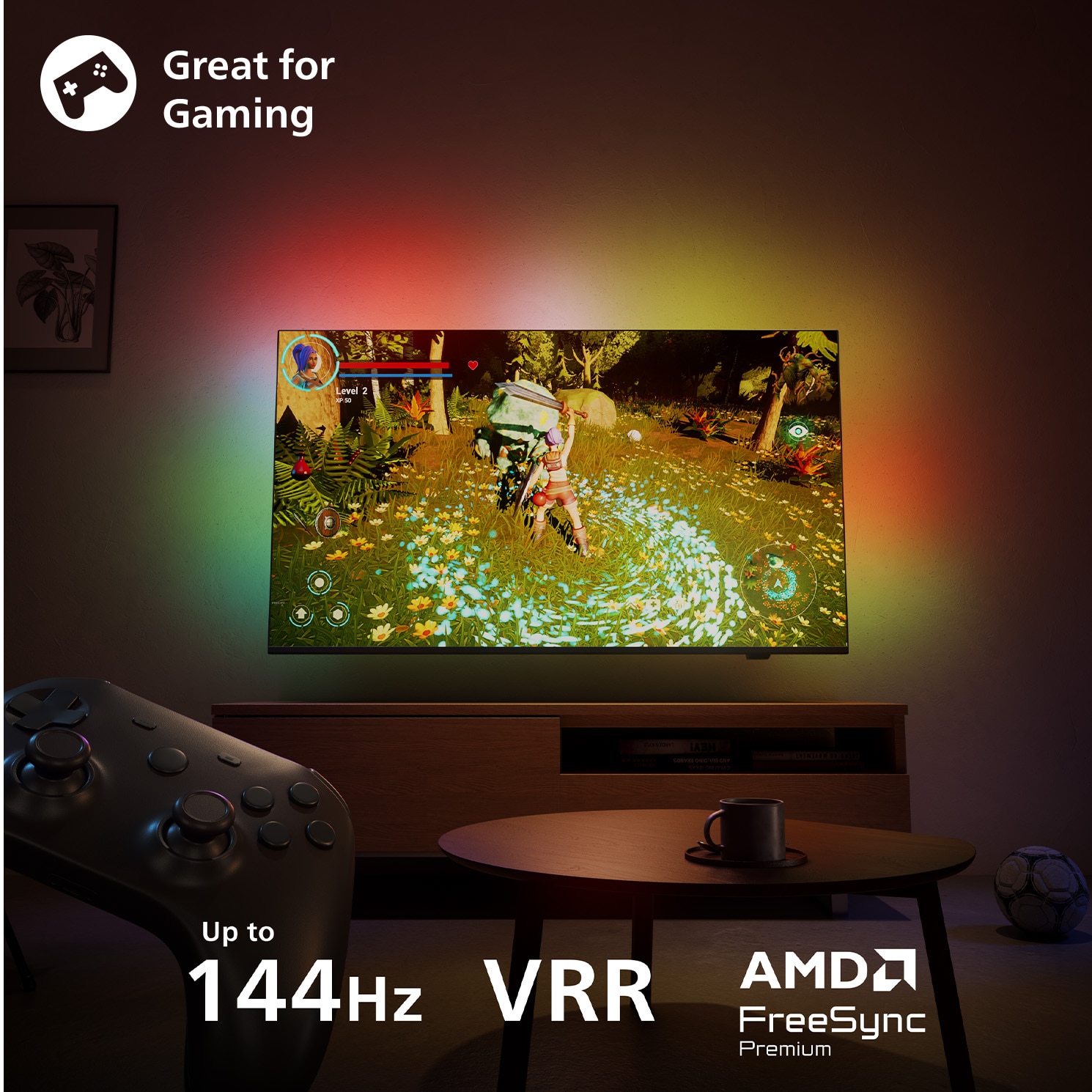 Televizor Philips AMBILIGHT tv QD-MiniLED 55MLED920, 139 cm, Smart TV, 4K Ultra HD, 100 Hz, Clasa F (Model 2025)