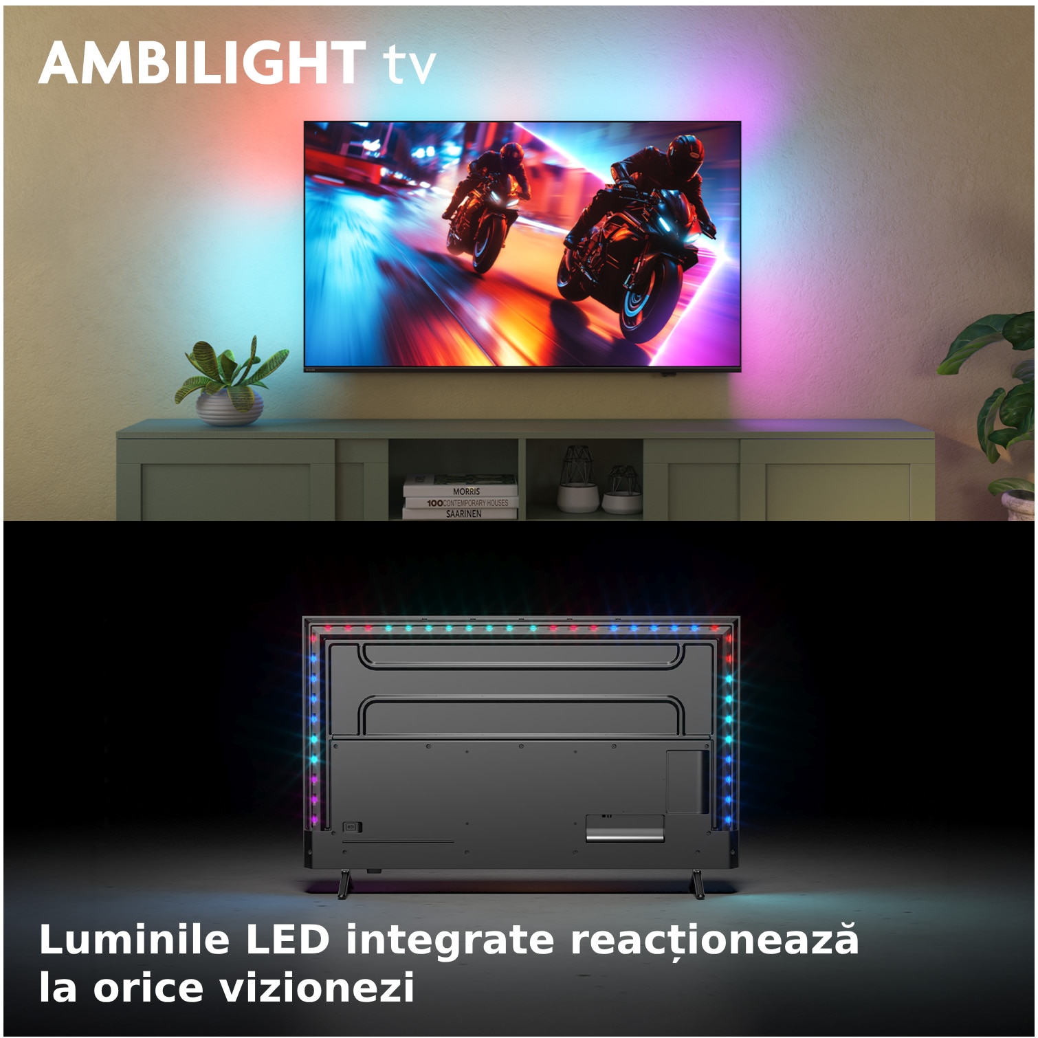 Televizor Philips AMBILIGHT tv QD-MiniLED 55MLED920, 139 cm, Smart TV, 4K Ultra HD, 100 Hz, Clasa F (Model 2025)