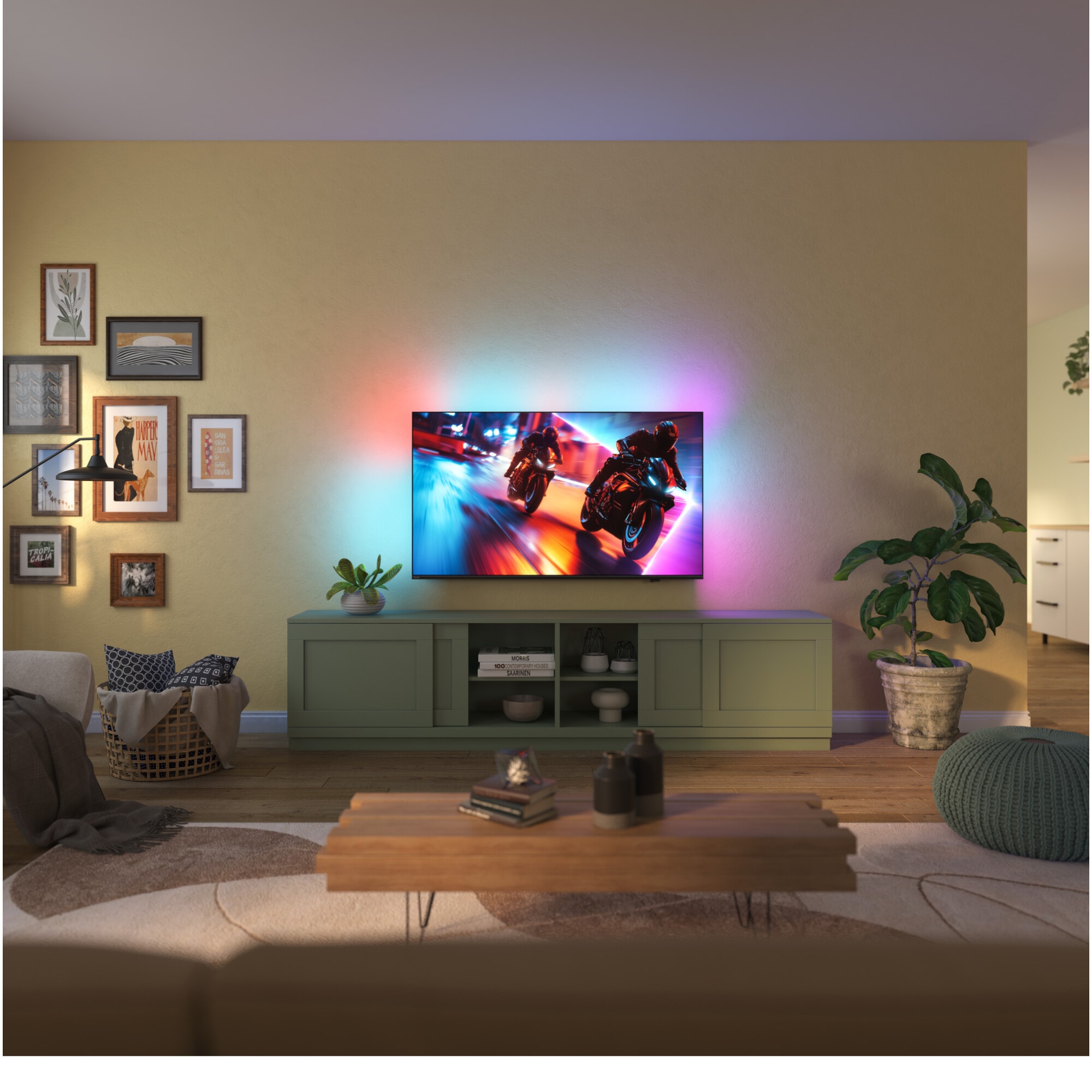 Televizor Philips AMBILIGHT tv QD-MiniLED 55MLED920, 139 cm, Smart TV, 4K Ultra HD, 100 Hz, Clasa F (Model 2025)