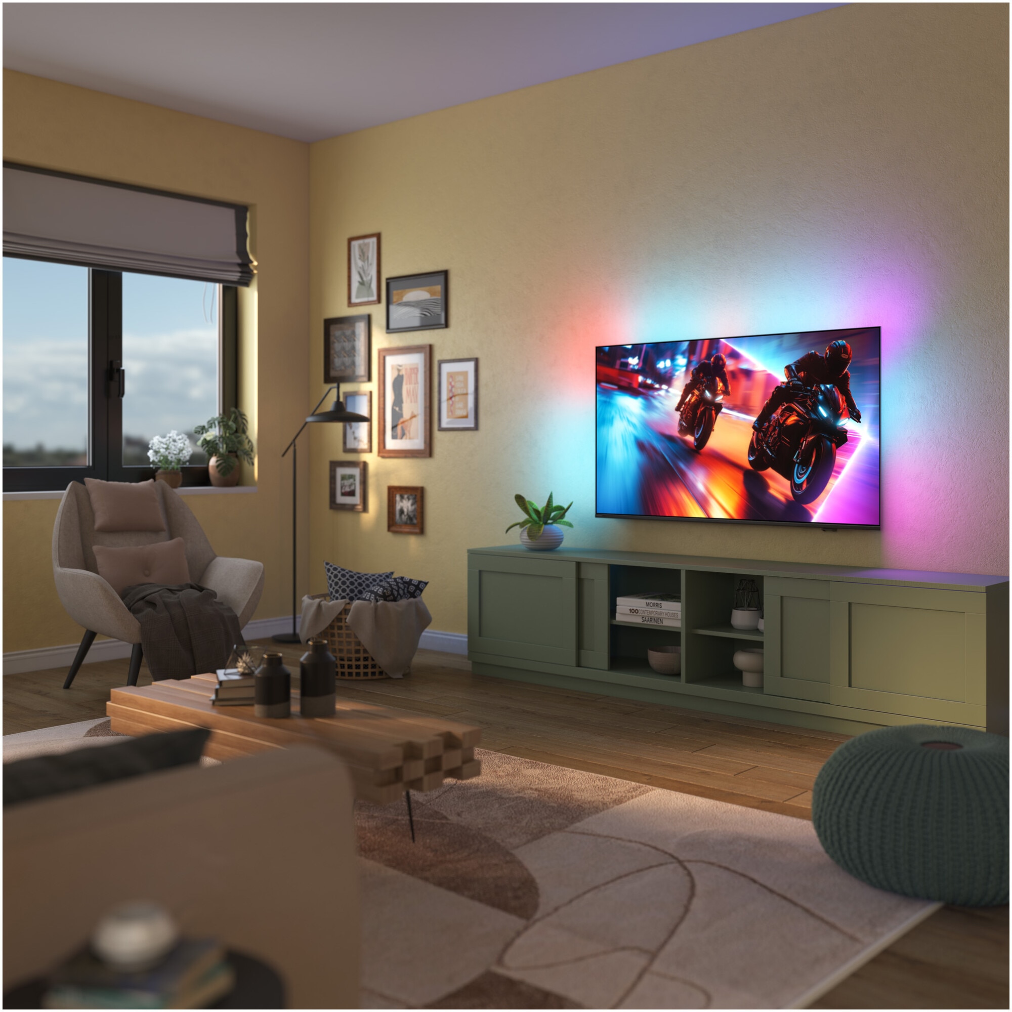 Televizor Philips AMBILIGHT tv QD-MiniLED 55MLED920, 139 cm, Smart TV, 4K Ultra HD, 100 Hz, Clasa F (Model 2025)