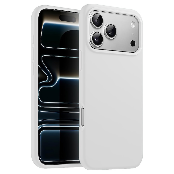 Husa CASEY STUDIOS™ pentru Apple iPhone 17 Pro, Soft Silicone Premium, Microfibra in Interior, de Protectie, Ultra Slim, pentru Incarcare Wireless, Margini Ridicate pentru Protectia Ecranului si a Camerelor, Alb
