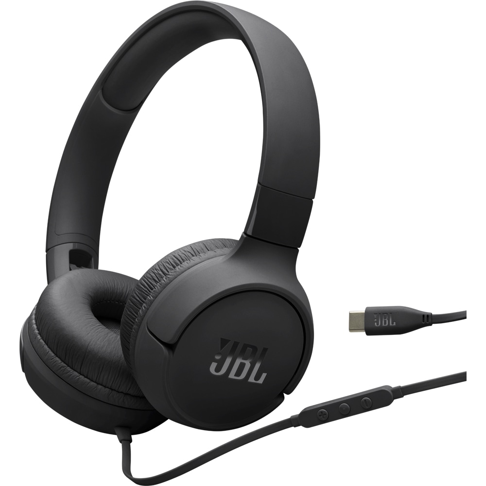 Casti JBL Tune 520C, Cu fir, On-ear, Microfon, USB-C, negru