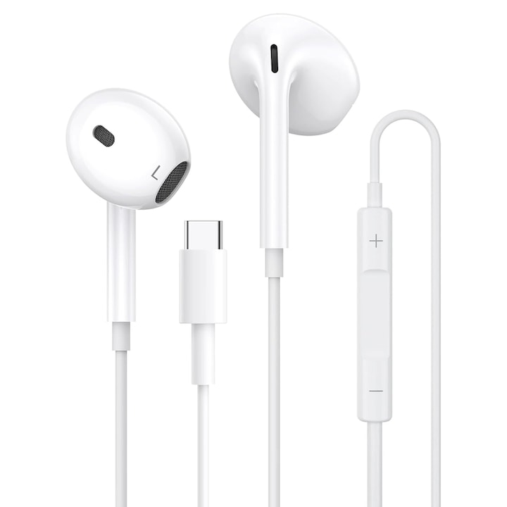 Casti cu fir, tip USB-C, sunet stereo, control prin telecomanda, compatibile cu iPhone15/16/iPad/Android