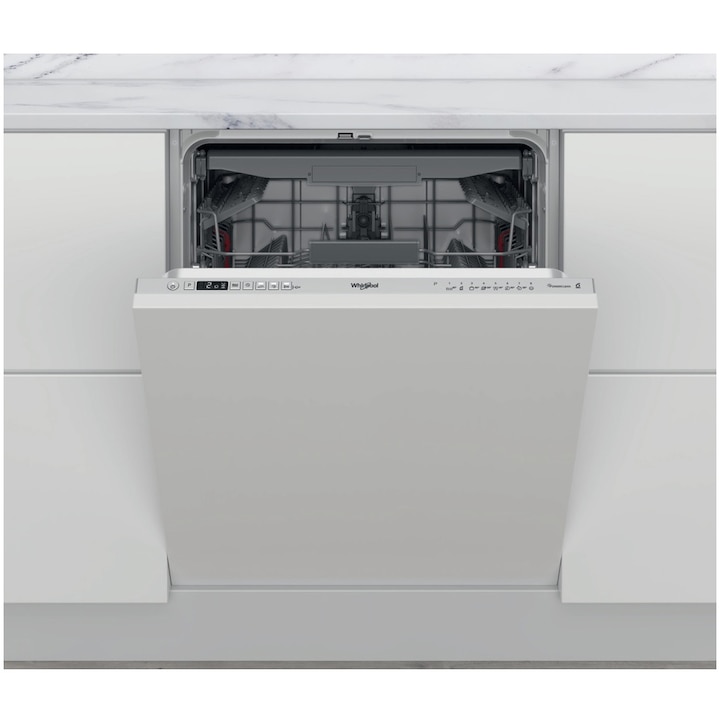Masina de spalat vase incorporabila Whirlpool WIC3C33PFE, 14 seturi, 8 programe, Clasa D, PowerClean Pro, Tehnologia al 6-lea Simt, Motor Inverter, Sistem Natural Dry, 60 cm