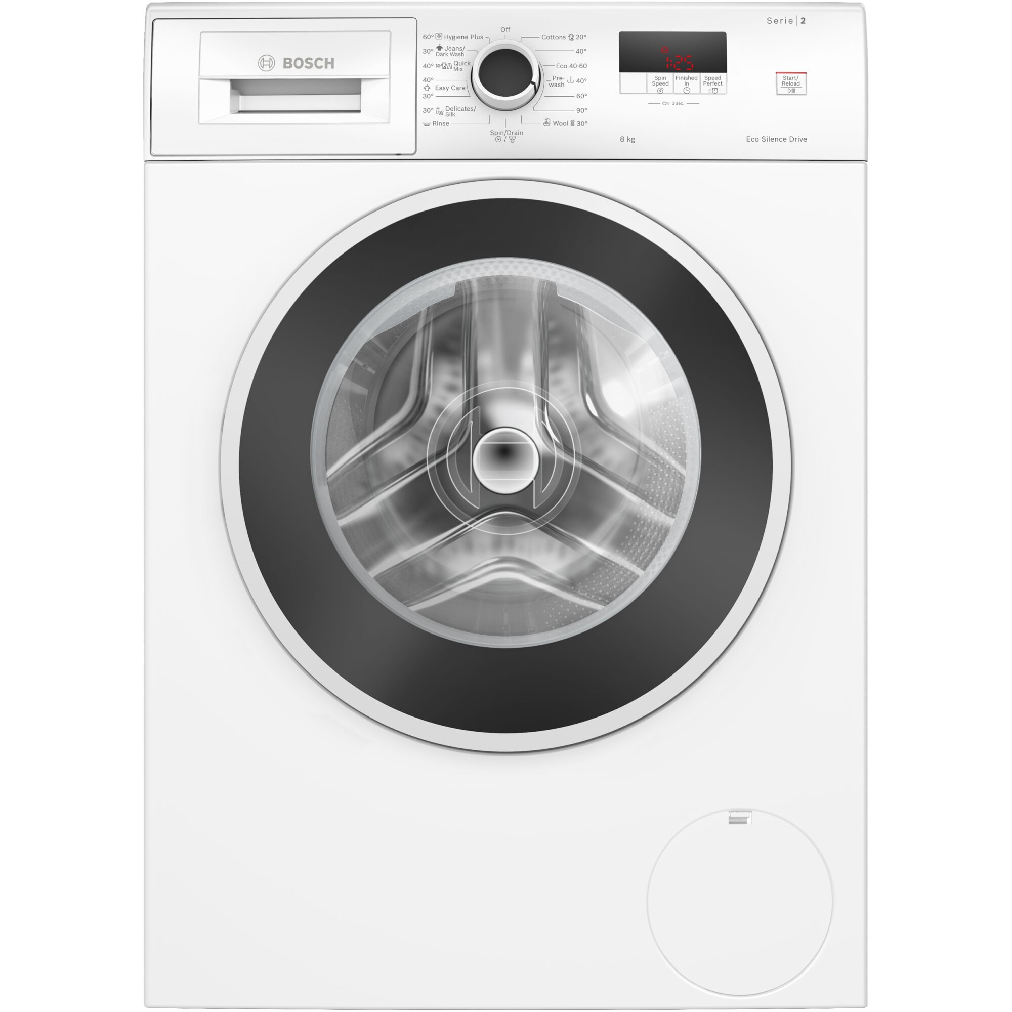 Masina de spalat rufe Bosch WGE03200BY, 8 Kg, 1200 rpm, EcoSilence Drive, Speed Perfect, Functie reload, Clasa A, Alb