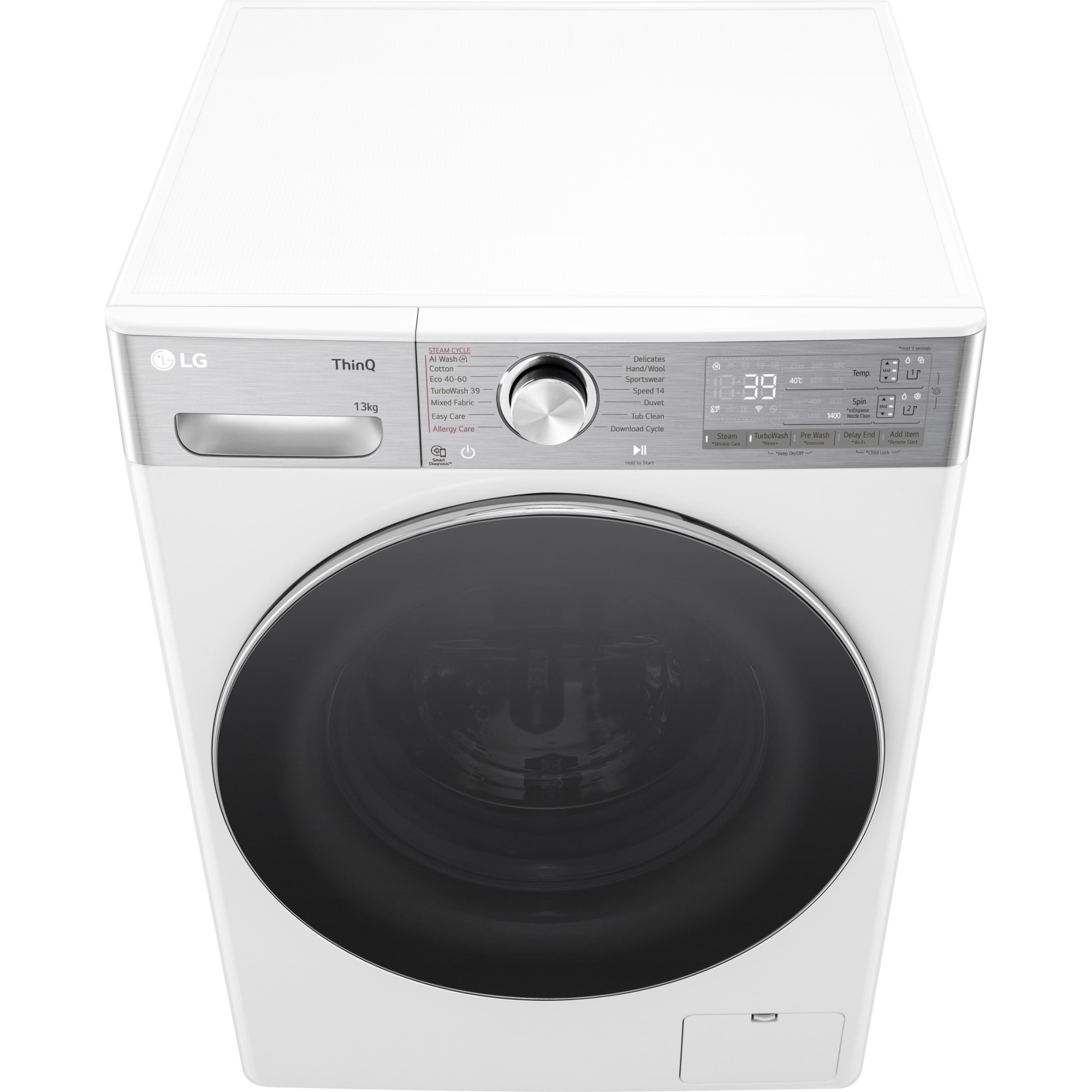 Masina de spalat rufe LG F4WR913P3WA, 13 kg, 1400 rpm, Clasa A, Motor AI Direct Drive , Wi-Fi, Turbowash, ezDsipense, Alb