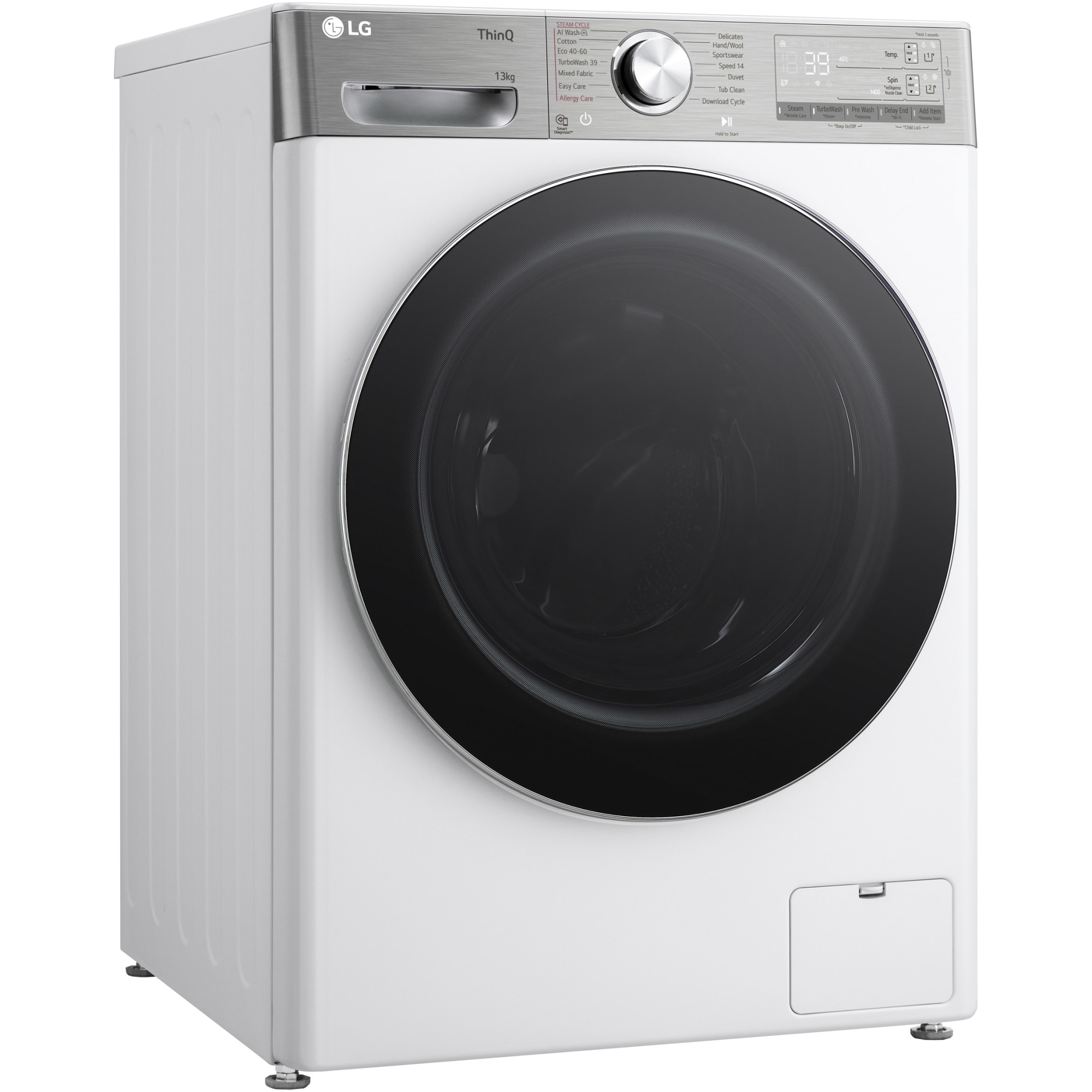 Masina de spalat rufe LG F4WR913P3WA, 13 kg, 1400 rpm, Clasa A, Motor AI Direct Drive , Wi-Fi, Turbowash, ezDsipense, Alb