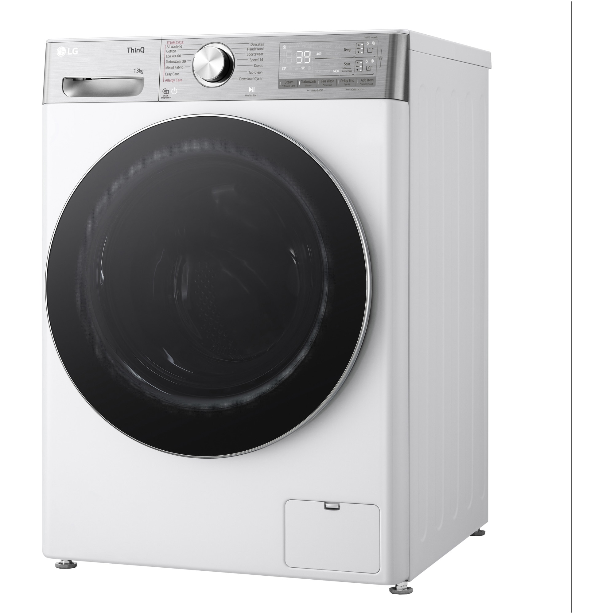 Masina de spalat rufe LG F4WR913P3WA, 13 kg, 1400 rpm, Clasa A, Motor AI Direct Drive , Wi-Fi, Turbowash, ezDsipense, Alb