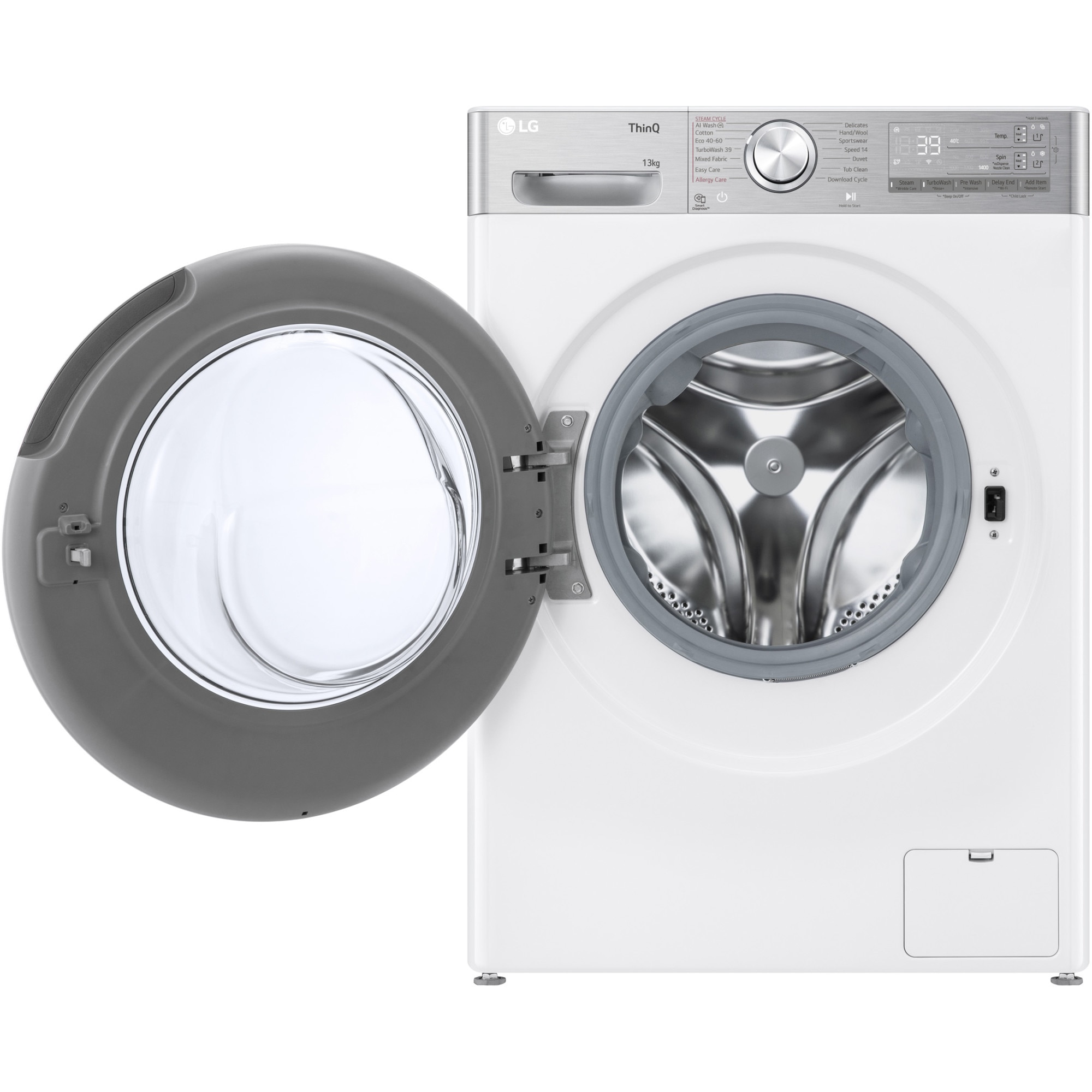 Masina de spalat rufe LG F4WR913P3WA, 13 kg, 1400 rpm, Clasa A, Motor AI Direct Drive , Wi-Fi, Turbowash, ezDsipense, Alb