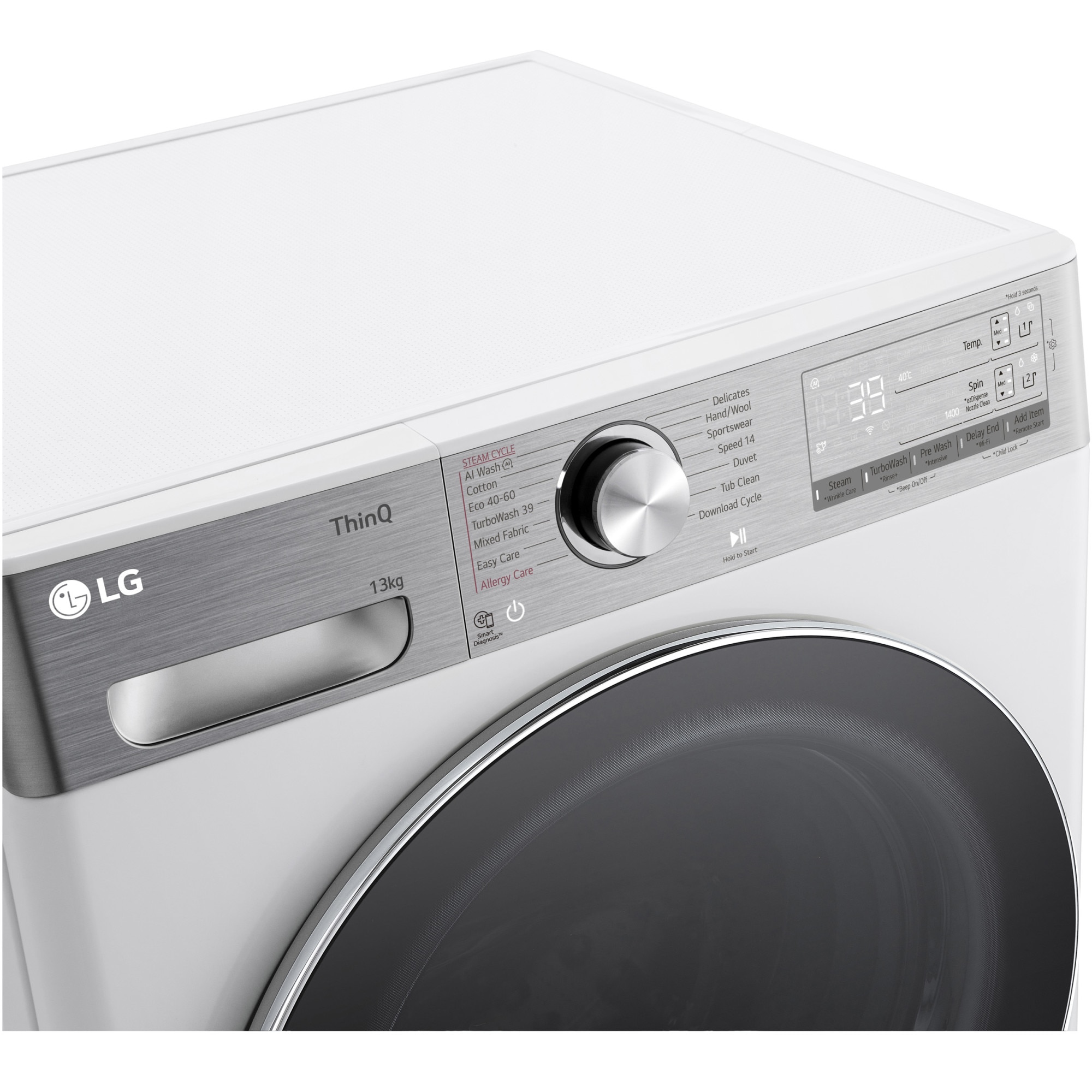 Masina de spalat rufe LG F4WR913P3WA, 13 kg, 1400 rpm, Clasa A, Motor AI Direct Drive , Wi-Fi, Turbowash, ezDsipense, Alb