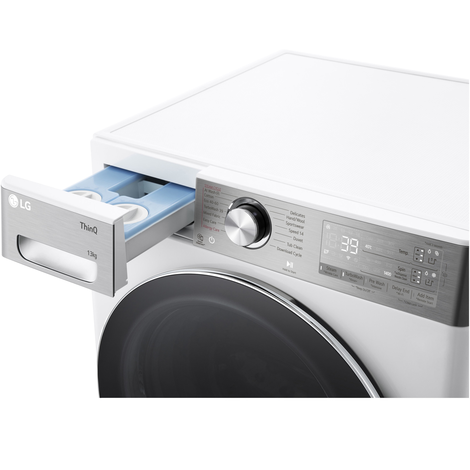 Masina de spalat rufe LG F4WR913P3WA, 13 kg, 1400 rpm, Clasa A, Motor AI Direct Drive , Wi-Fi, Turbowash, ezDsipense, Alb