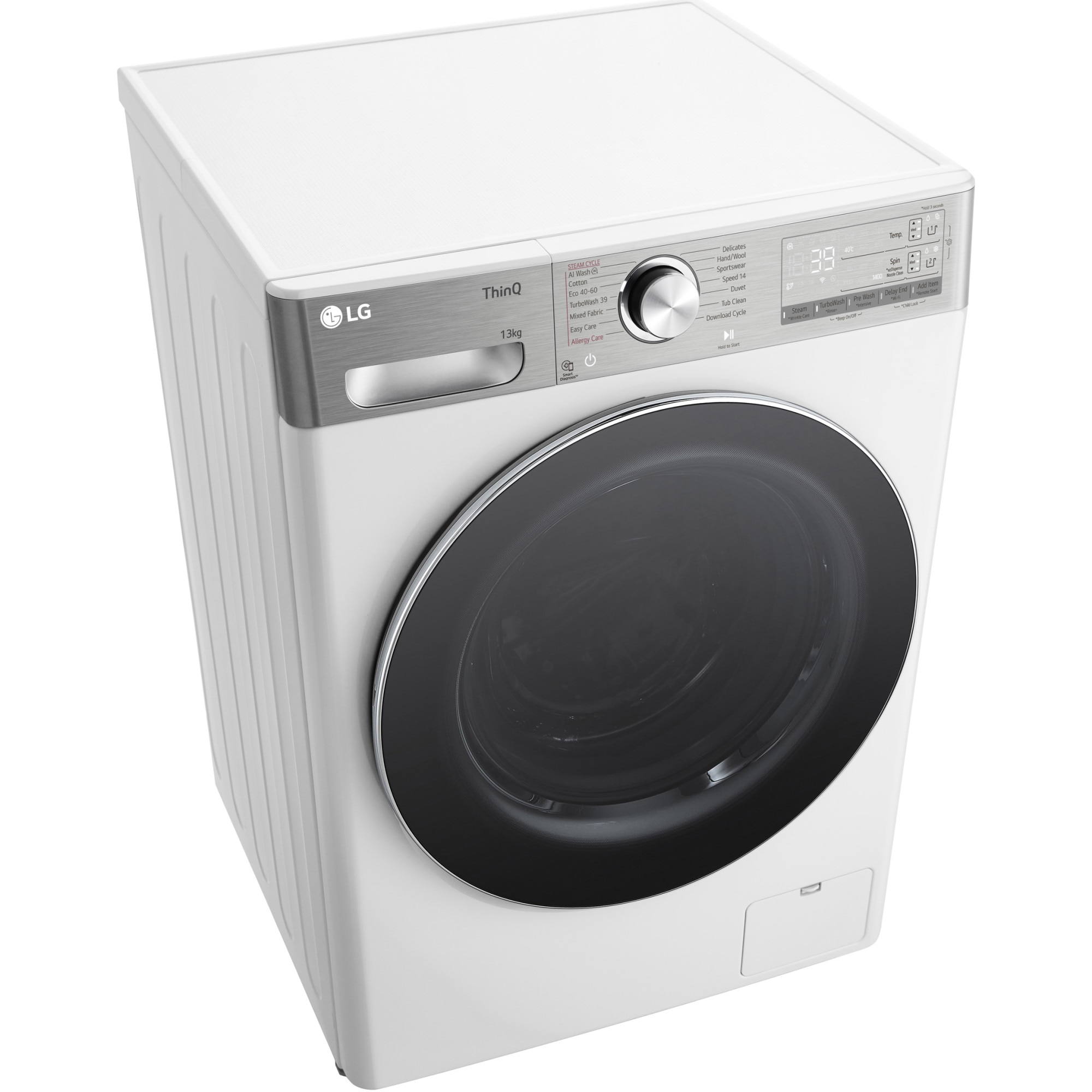 Masina de spalat rufe LG F4WR913P3WA, 13 kg, 1400 rpm, Clasa A, Motor AI Direct Drive , Wi-Fi, Turbowash, ezDsipense, Alb