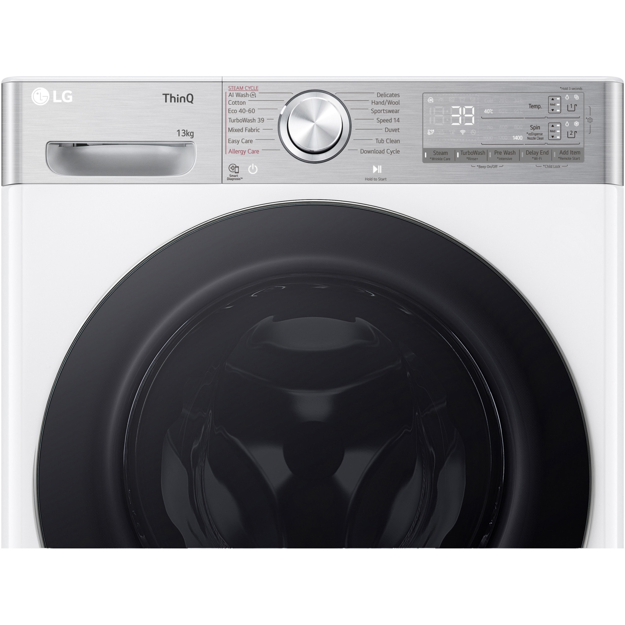 Masina de spalat rufe LG F4WR913P3WA, 13 kg, 1400 rpm, Clasa A, Motor AI Direct Drive , Wi-Fi, Turbowash, ezDsipense, Alb