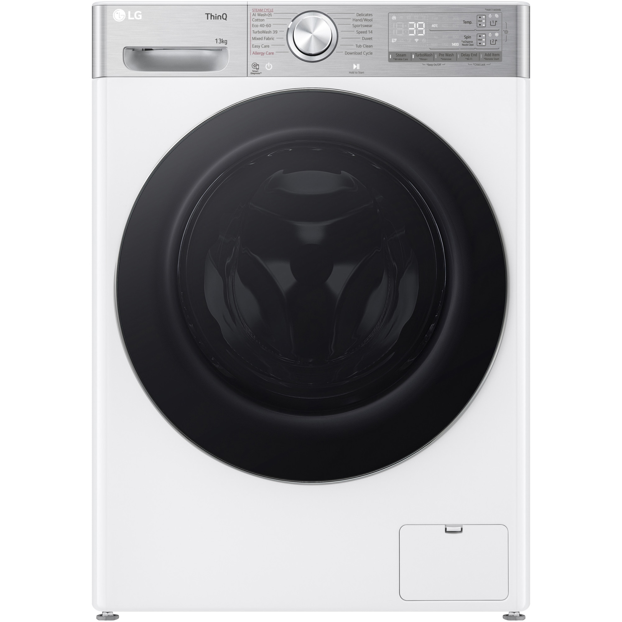 Masina de spalat rufe LG F4WR913P3WA, 13 kg, 1400 rpm, Clasa A, Motor AI Direct Drive , Wi-Fi, Turbowash, ezDsipense, Alb