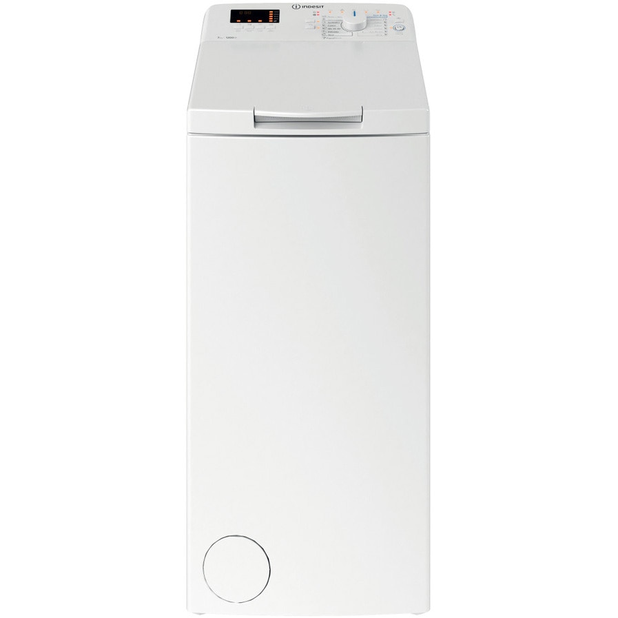 Masina de spalat rufe cu incarcare verticala Indesit BTWS72200EU/N, 7 kg, 1200 rpm, Clasa E, Turn&Go, Display digital, Alb
