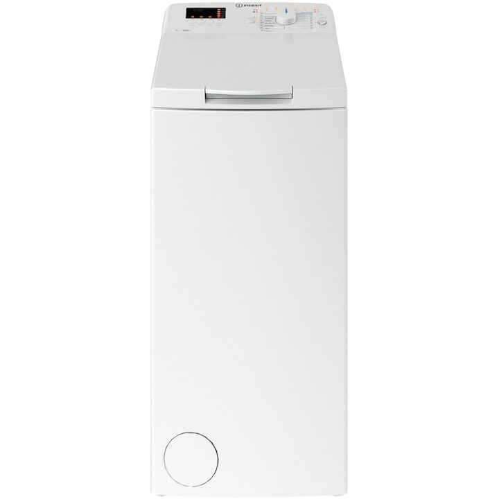 Masina de spalat rufe cu incarcare verticala Indesit BTWS72200EU/N, 7 kg, 1200 rpm, Clasa E, Turn&Go, Display digital, Alb